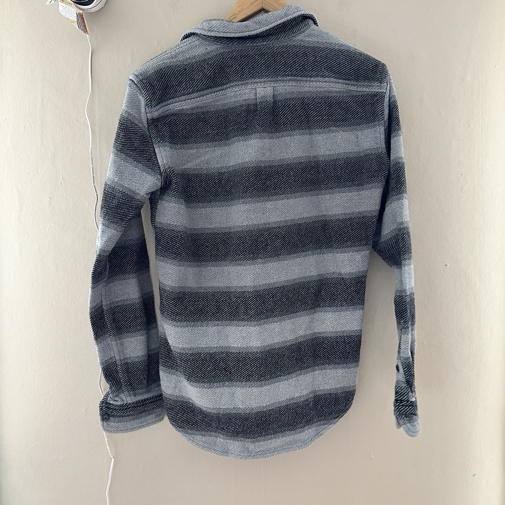 Y2K GAP Mens Standard Fit Button Up Size S Striped Gray Thick Canvas Collared - Picture 2 of 8